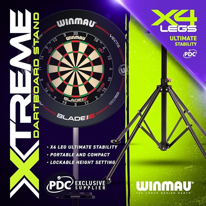 WINMAU Xtreme Dartboard Stand 2.0 – Free Standing Portable Dart Board Stand